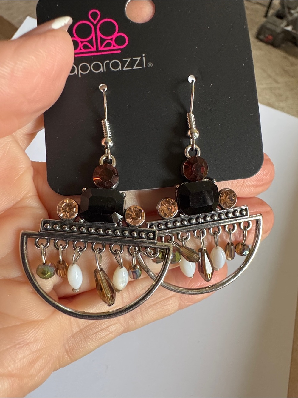 paparazzi Black and Brown Boho Half-Hoop Dangle Earrings